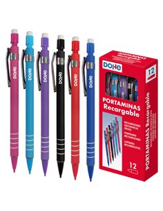 Crayon mécanique rechargeable Dohe avec corps en plastique - Poignée rainurée - Clip en métal - Bouton poussoir avec gomme - Poi