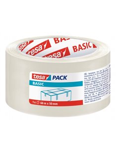 Ruban d'emballage Tesa Basic 50 mm x 66 mètres - En polypropylène - Adhésif écologique - Transparent