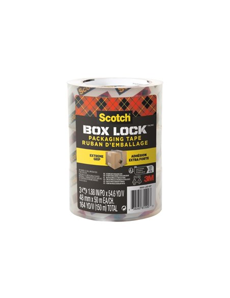 Lot de 3 scellés d'emballage Scotch Box Lock - 48 mm x 50 m - Transparent