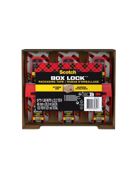 Lot de 6 scellés d'emballage Scotch Box Lock - 48 mm x 20,3 m - Distributeur inclus - Transparent