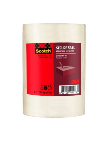 Lot de 3 scellés d'emballage Scotch - 50 mm x 66 m - Fermeture sécurisée - Couleur transparente