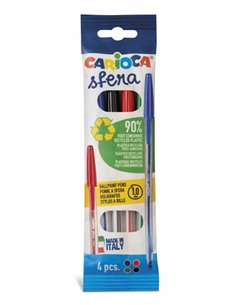 Lot de 4 stylos à bille Carioca - Pointe 1 mm - Écriture Super Glide - Couleurs variées