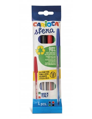Lot de 4 stylos à bille Carioca - Pointe 1 mm - Écriture Super Glide - Couleurs variées