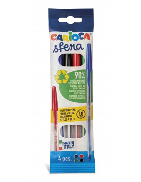 Lot de 4 stylos à bille Carioca - Pointe 1 mm - Écriture Super Glide - Couleurs variées
