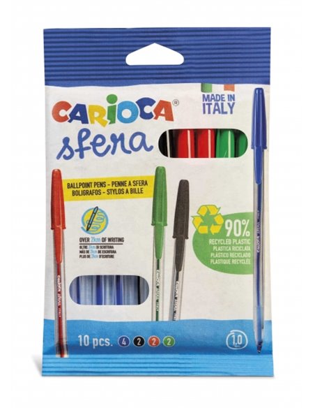 Carioca Sfera Flowpack Pack de 10 stylos à bille - Pointe 1 mm - Capuchon et encre couleur rétro - Écriture super glissante - Pa