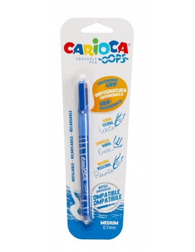 Stylo effaçable Carioca Oops sous blister - Sensible à la chaleur - Poignée triangulaire ergonomique - Pointe de 0,7 mm - Double