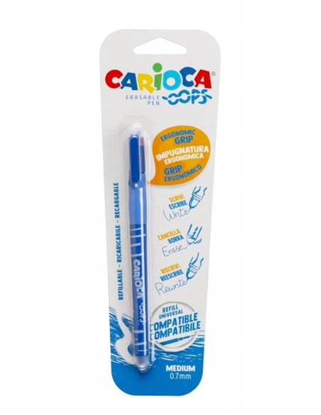 Stylo effaçable Carioca Oops sous blister - Sensible à la chaleur - Poignée triangulaire ergonomique - Pointe de 0,7 mm - Double