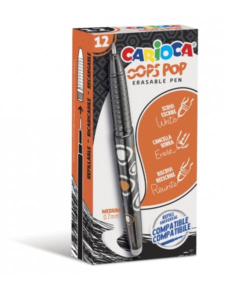 Stylos effaçables Carioca Oops Pop - Sensibles à la chaleur - Grip texturé - Pointe de 0,7 mm - Double gomme - Recharges compati