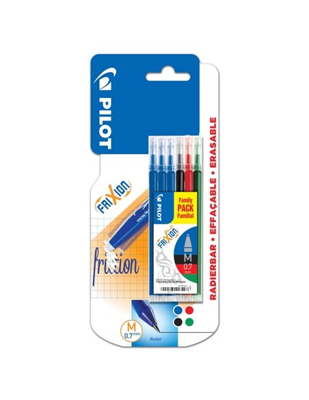 Pack Pilot de 6 recharges pour Frixion Ball et Frixion Clicker - Pointe boule ronde 0,7 mm - Course 0,4 mm - Couleurs : 3 bleus,