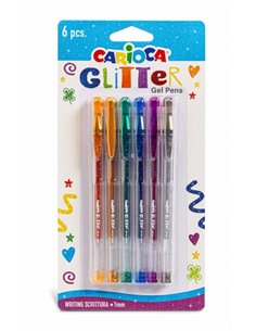 Stylos gel pailletés Carioca - Lot de 6 - Pointe de 1 mm - Encre gel pailletée - Pour surfaces sombres - Écriture lumineuse et c