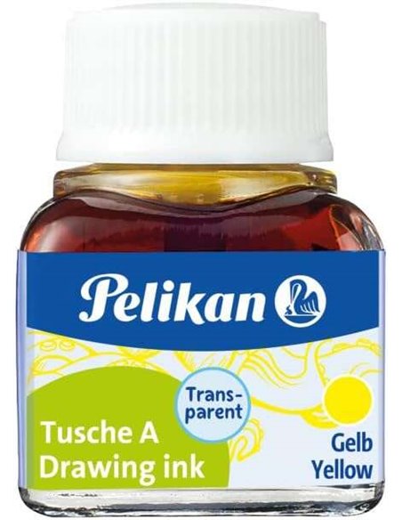 Encre de Chine Pelikan 523 10 ml N° 5 - Flacon de 10 ml - Résistante à l'eau - Idéale pour le dessin et la calligraphie - Jaune