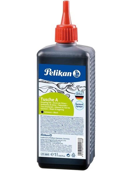 Encre de Chine Pelikan 523 - 1 litre - Idéale pour le dessin et la calligraphie - Résistante à l'eau - Séchage rapide - Noire