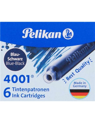 Cartouches Pelikan 4001 TP/6 – Encre de haute qualité – Compatible avec les stylos-plume – Bleu/Noir
