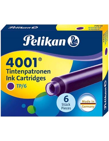 Boîte de 6 cartouches Pelikan 4001 TP/6 - Compatible avec les stylos plume Pelikan - Couleur violette