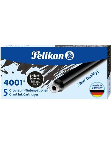 Pack de 5 cartouches longues Pelikan 4001 GTP/5 - Encre de haute qualité - Compatible avec les stylos-plume - Noir