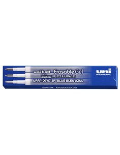 Recharges pour stylo gel effaçable Uni-ball UF-220, lot de 3, URR-100-07 - Pointe 0,7 mm - Bleu