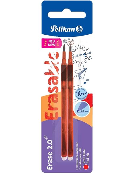Pack de 2 recharges de gomme Pelikan Erase 2.0 - Idéales pour crayons et stylos à bille - Rouge