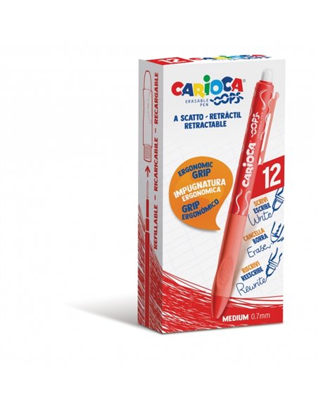 Stylos effaçables Carioca Oops - Encre thermosensible - Poignée triangulaire ergonomique - Pointe de 0,7 mm - Recharges compatib