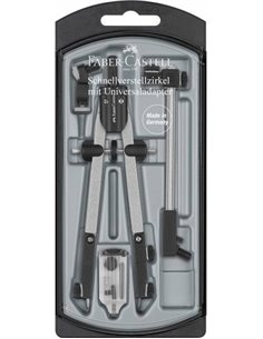 Compas à réglage rapide Faber-Castell avec rallonge - Articulations sur les deux bras - Accessoires de remplacement - Adaptateur