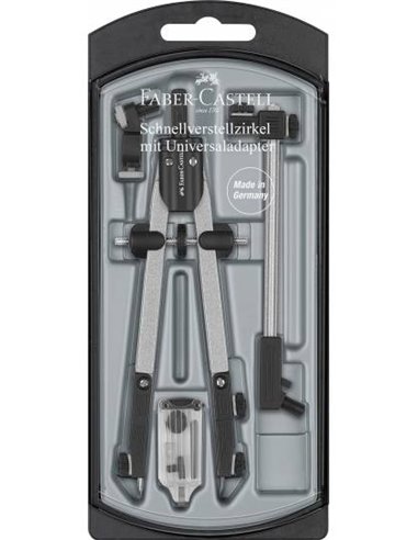 Compas à réglage rapide Faber-Castell avec rallonge - Articulations sur les deux bras - Accessoires de remplacement - Adaptateur