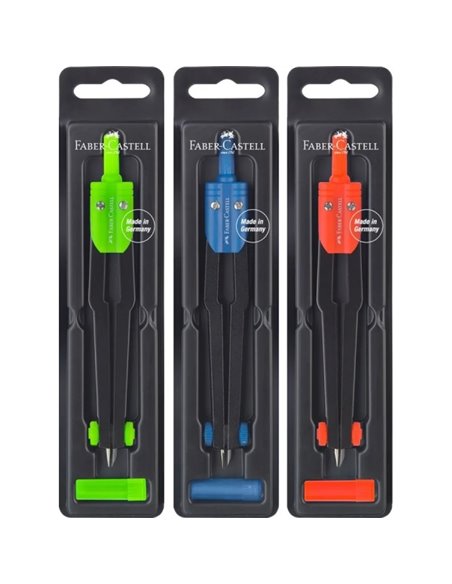 Compas d'école Faber-Castell - Circonférences jusqu'à Ø 360 mm - Pot à mine inclus - Couleurs assorties