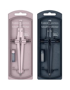 Compas d'école à réglage rapide Faber-Castell Stream 2025 - Cercles jusqu'à 340 mm - Bouteille de plomb incluse - Couleurs aléat
