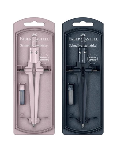 Compas d'école à réglage rapide Faber-Castell Stream 2025 - Cercles jusqu'à 340 mm - Bouteille de plomb incluse - Couleurs aléat
