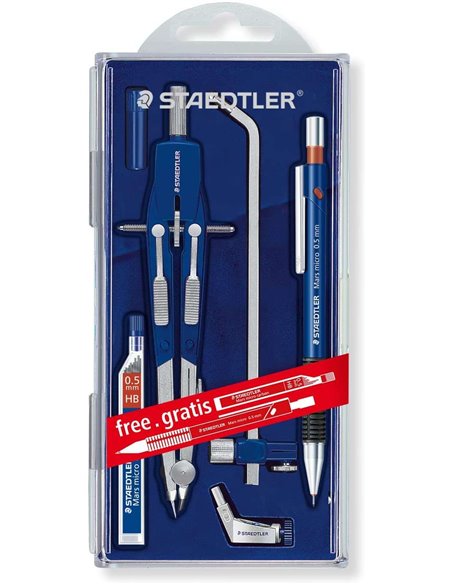 Compas de précision Staedtler Mars 552 02 - Diamètre maximal 350 mm - Compas à réglage rapide - Pieds articulés - Aiguille et mi