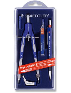 Compas de précision Staedtler Mars 552 - Diamètre maximal 350 mm - Compas à réglage rapide - Pieds articulés - Aiguille intercha