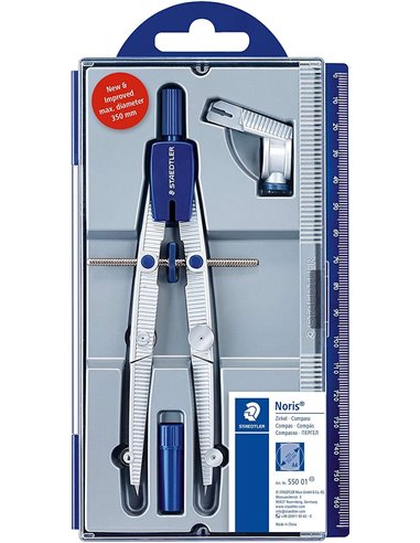 Compas de précision Staedtler Noris 550 01 - Aiguille et mine interchangeables - Mécanisme de réglage rapide
