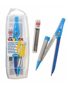 Compas réglable Carioca avec porte-mine - Kit de chargement de mine HB 0,5 - Descente de mine par clic - Différentes couleurs