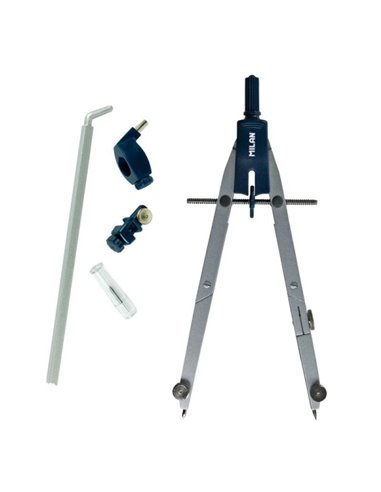 Compas scolaire Milan avec moustachier automatique et 2 articulations - Centrage automatique illimité - Contient des mines de re