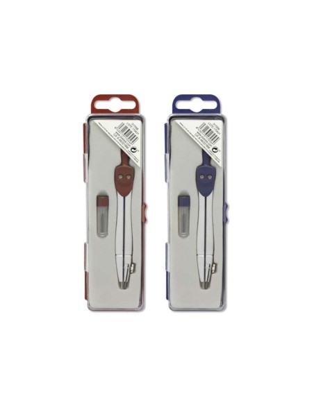 Boussole d'école Bismark Basic en métal - Tube de plomb inclus - Présentée dans un étui en plastique - Couleurs assorties aléato