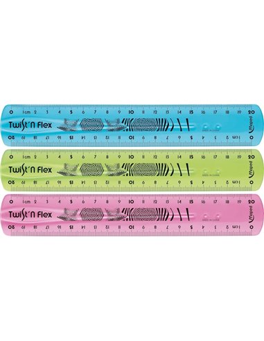 Règle flexible Maped Twist'n Flex 20 cm - Incassable - Double graduation - Couleurs aléatoires bleu, rose et vert