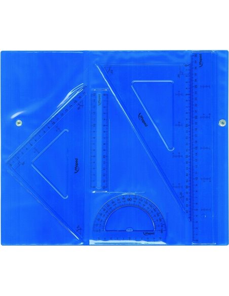 Pack d'instruments de dessin Maped - Règle de 30 cm, règle de 15 cm, équerre, rapporteur et équerre - Étui zippé aux couleurs as