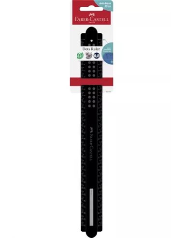 Règle droite Faber-Castell Dots 30 cm - Plaque signalétique - Graduations pour gauchers et droitiers - Noir