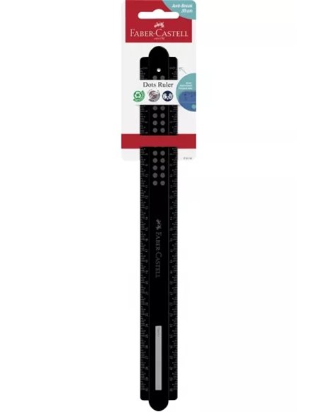 Règle droite Faber-Castell Dots 30 cm - Plaque signalétique - Graduations pour gauchers et droitiers - Noir