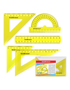 Lot de 5 règles à dessin Erichkrause : règle de 15 cm, équerre de 7 cm/45º, 9 cm/45º, 13 cm/60º, rapporteur de 180º/10 cm, jaune