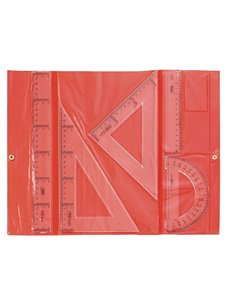 Safta Lot de 5 règles à dessin - Étui en plastique avec fermoir - Couleurs aléatoires rouge et bleu