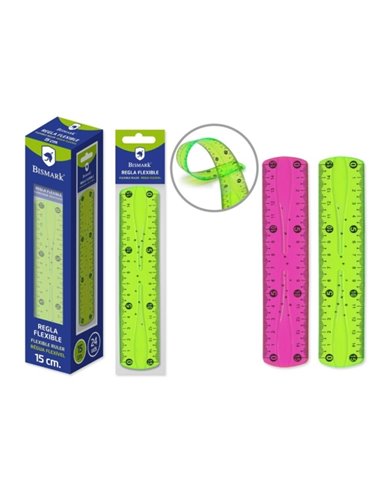 Règle flexible Bismark 15 cm - En PVC - Idéale pour l'école - Couleurs aléatoires rose et vert