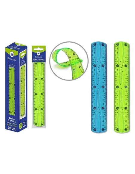 Règle flexible Bismark 20 cm - En PVC - Idéale pour l'école - Couleurs aléatoires bleu et vert