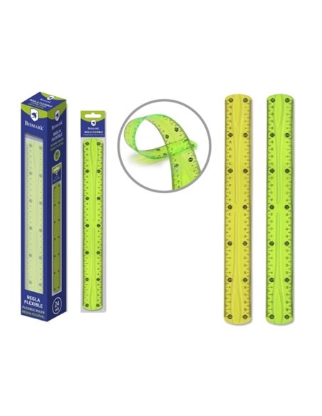 Règle flexible Bismark 30 cm - En PVC - Idéale pour l'école - Couleurs aléatoires jaune et vert