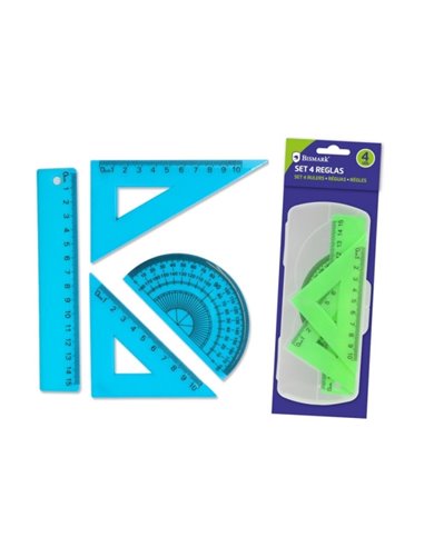Lot de 4 règles à dessin Bismark - Comprend une règle de 15 cm, une équerre de 10 cm, une équerre de 10 cm et un rapporteur - Ét
