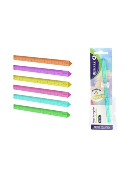 Règle triangulaire Bismark 15 cm - En polystyrène - Idéale pour l'école - Couleurs pastel assorties