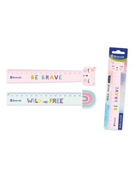 Règle Bismark 15 cm avec phrases de motivation décoratives - En plastique - Idéale pour l'école - 2 modèles différents