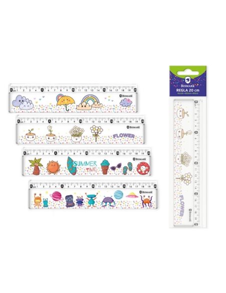 Règle Bismark 20 cm avec billes colorées à l'intérieur - En plastique - Idéale pour l'école - 4 modèles différents