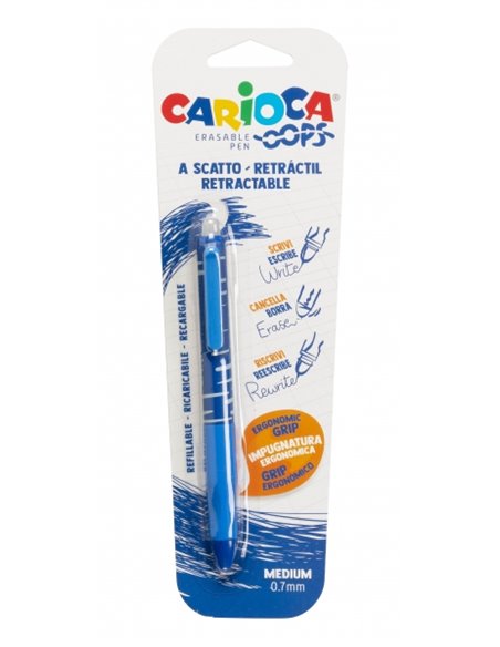 Stylo rétractable effaçable Carioca Oops - Sensible à la chaleur - Poignée triangulaire ergonomique - Pointe de 0,7 mm - Recharg