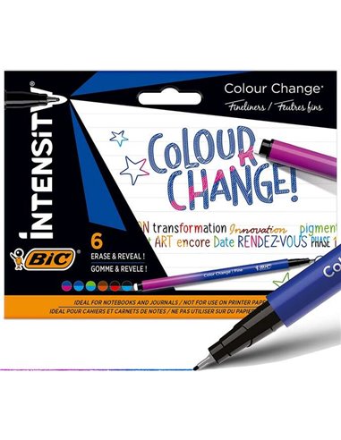 Lot de 6 marqueurs Bic Intensity Colour Change - Technologie de changement de couleur - Pointe fine 0,4 mm - Couleurs assorties