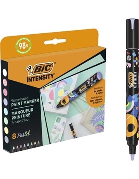 Lot de 8 marqueurs peinture Bic Intensity - Pointe moyenne - Encre à base d'eau - 98 % de matériaux recyclés - Couleurs pastel a