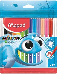 Marqueurs Maped Color'Peps Ocean - Pointe bloc moyenne 2 mm - Pointe souple et flexible - Couleurs vives et éclatantes - Encre l